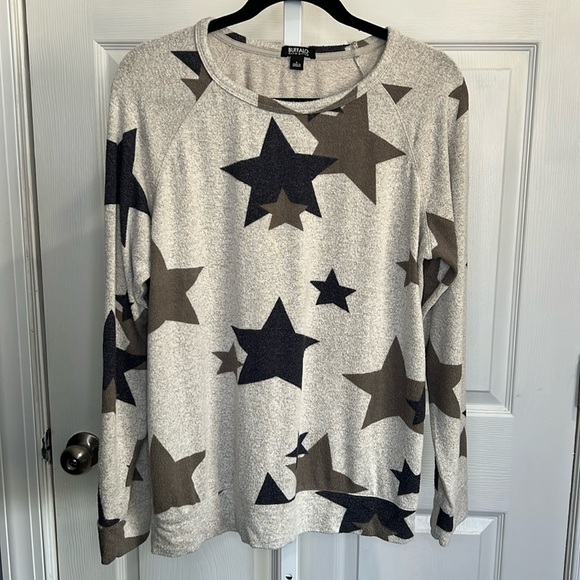 Buffalo David Bitton Women's Cozy Crewneck Top - Denim Stars - Size Large - Picture 1 of 6
